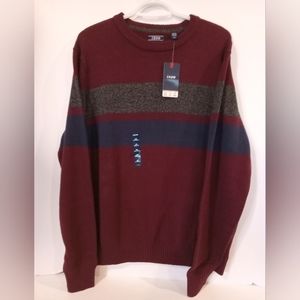 NWT Izod Mens L Sweater Long Sleeve Port Royale Crewneck Colorblock Maroon Blue